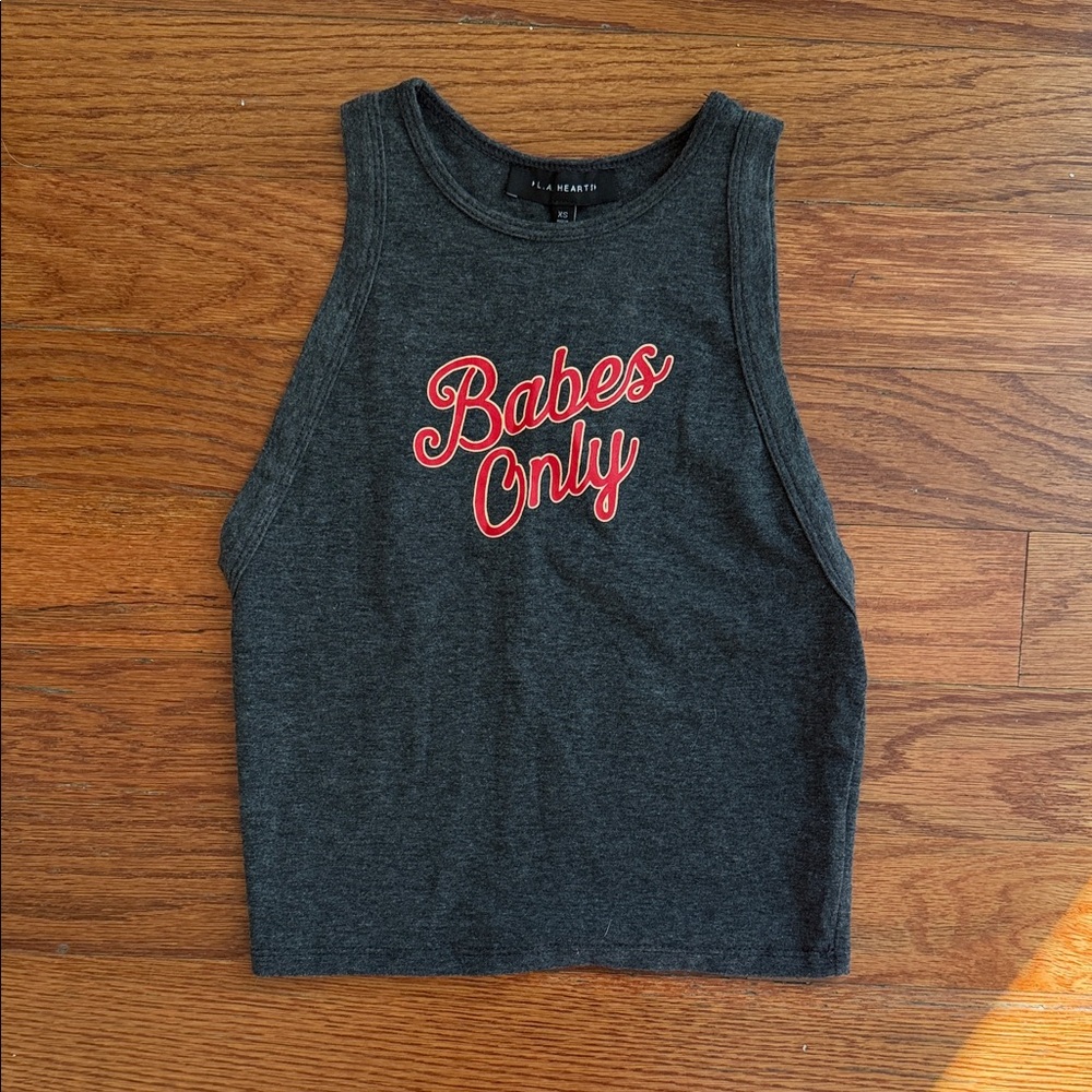 La Hearts Charcoal Muscle Tee with Red Script